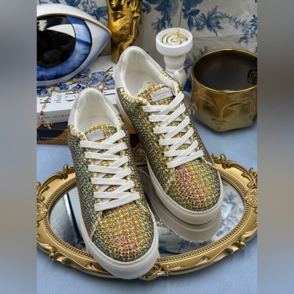 🆕 KURT GEIGER LONDON 🧿 NWOB Laney Rainbow Crystal Platform Sneaker Sz 38.5 US8 - Picture 7 of 14